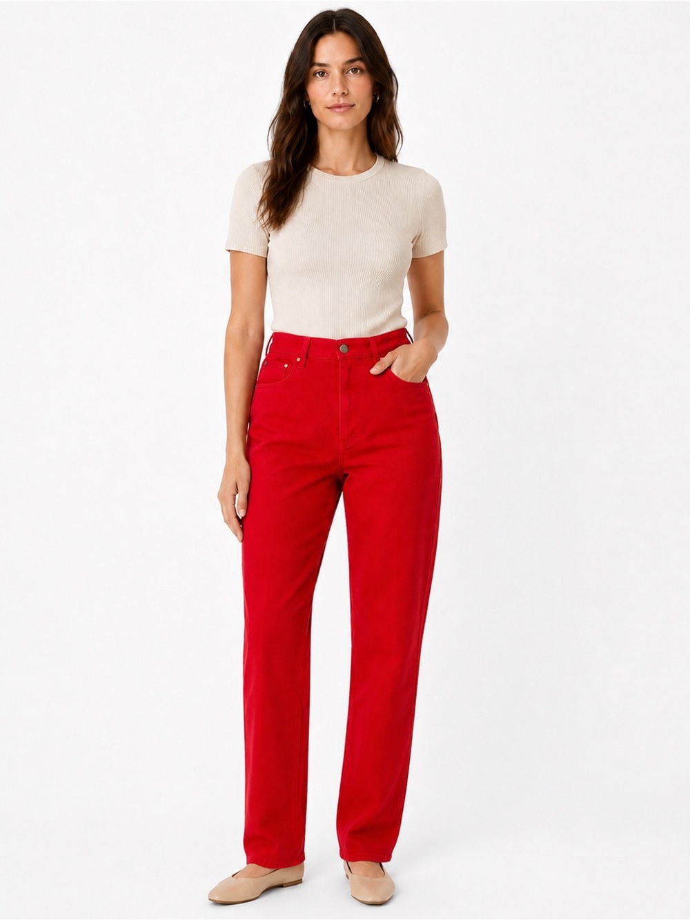 Vintage 80s Geiger Austria Women Red Jeans Size 42 High Rise Straight Leg 10-12